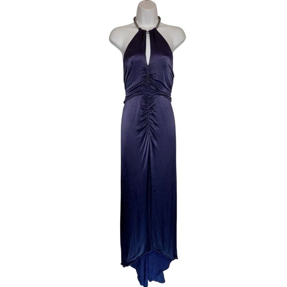 Astr The Label Navy Halter Neck Ruched Evening Gown SMALL - Picture 6 of 15